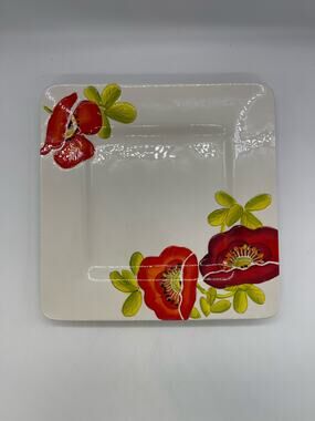 Laurie Gates Square Dinner Plate with Red Flowers